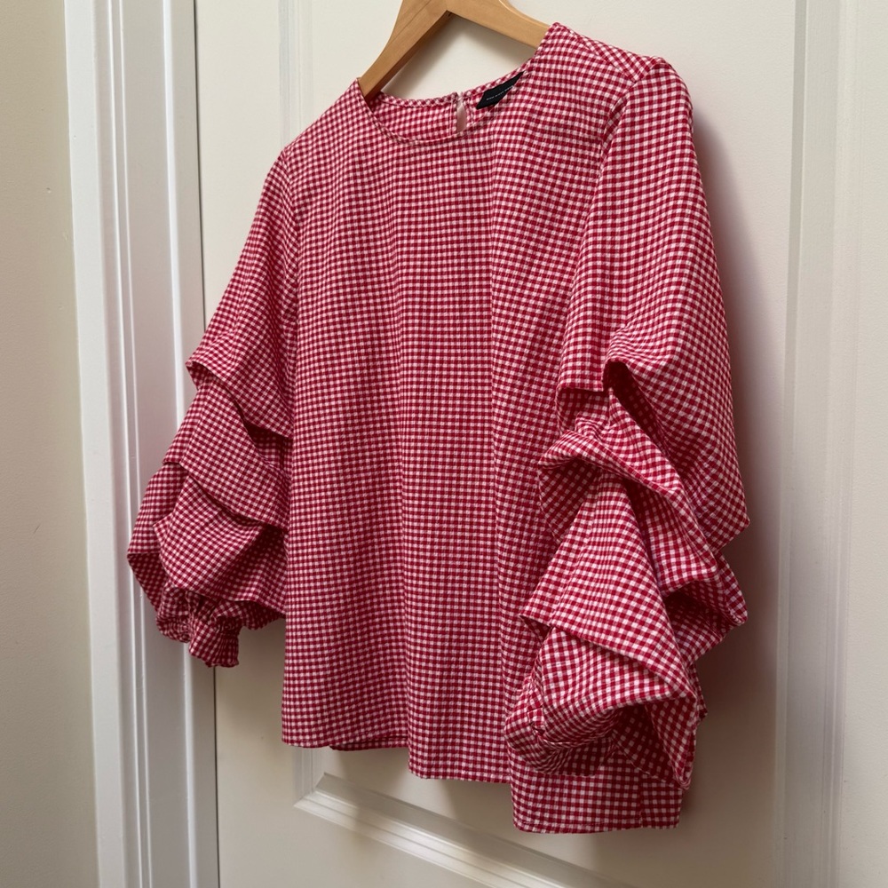 Who What Wear 3/4 Sleeve Gingham Blouse Size M - Picture 5 of 9